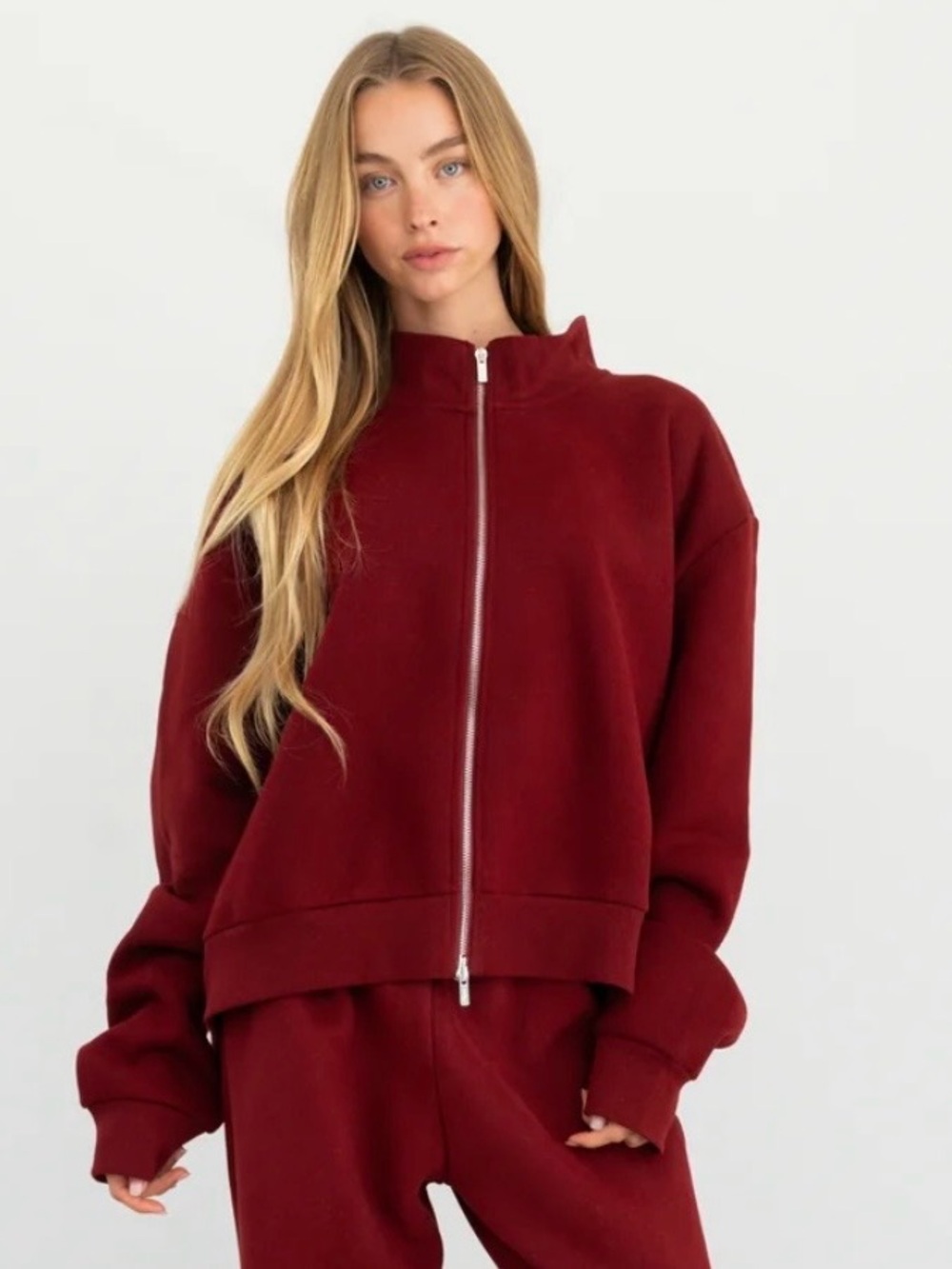 Parke Maroon Fleece Zip Up Mockneck L/XL
